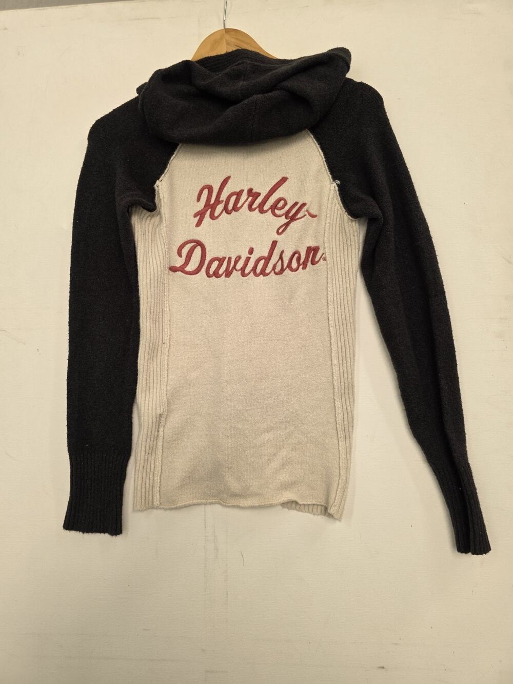 Harley Davidson Cream Knit Pullover Hooded Sweater Women's Size Medium